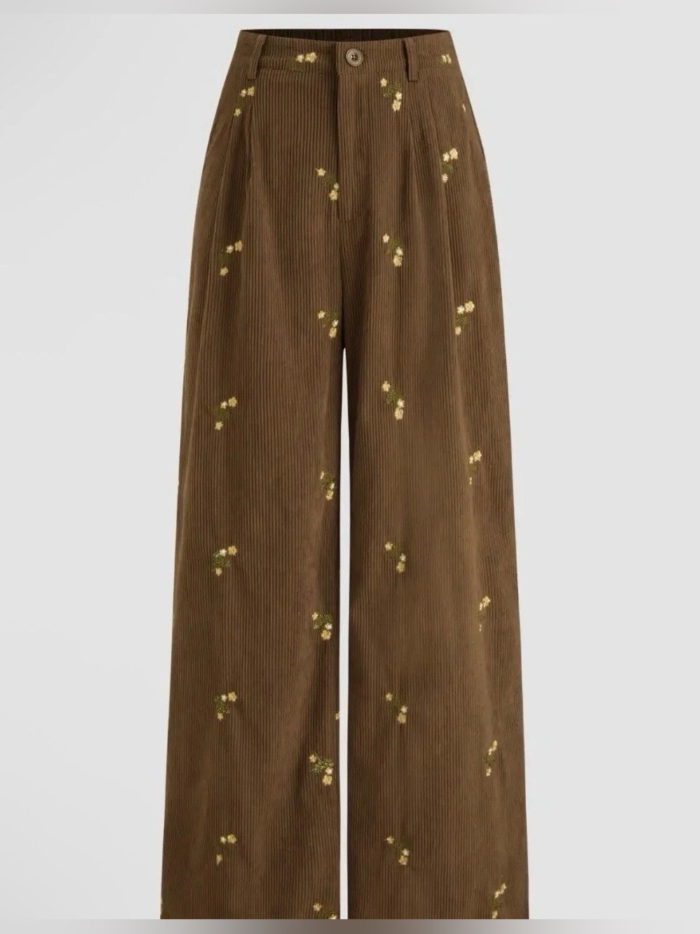 Cider Small Corduroy Mid Rise Floral Embroidery Zipper Wide Leg Pant Hippie Boho